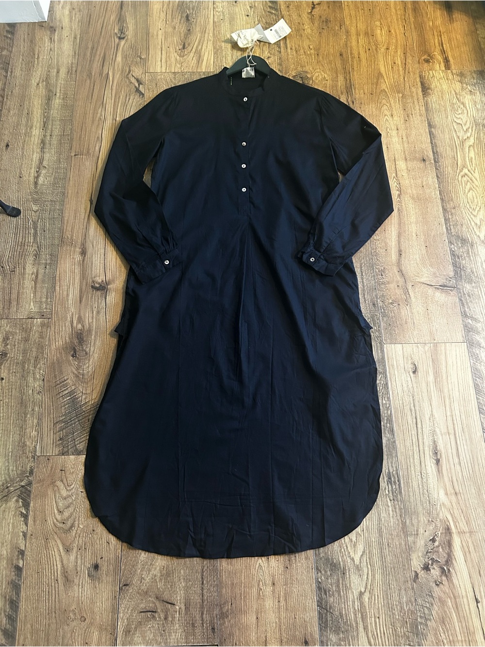 Women's Long Sleeve Black Kurta with Embroidered Details Slits in the Side